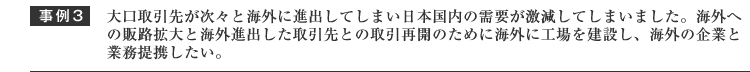 取引先が次々と海外に進出してしまい国内の需要が激減した、海外への販路拡大と海外進出した企業に対する販売のために海外に工場を建設したい